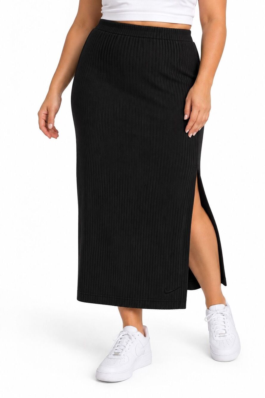 Nike Women’s Black Ribbed Midi Skirt Side Slit Stretch Athletic Plus Size 1X